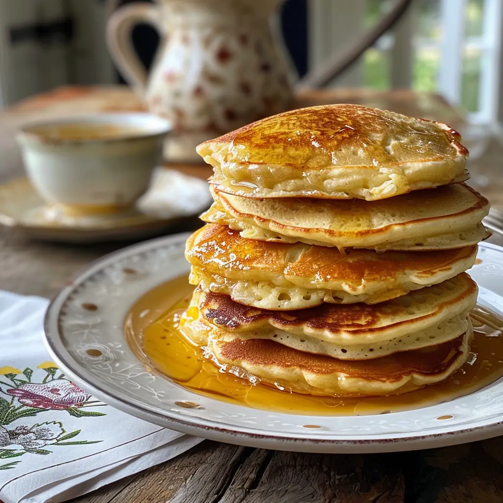 Greek Yogurt Pancakes for a Fluffy and Healthy Start 7 Greek yogurt pancakes next to a recipe card