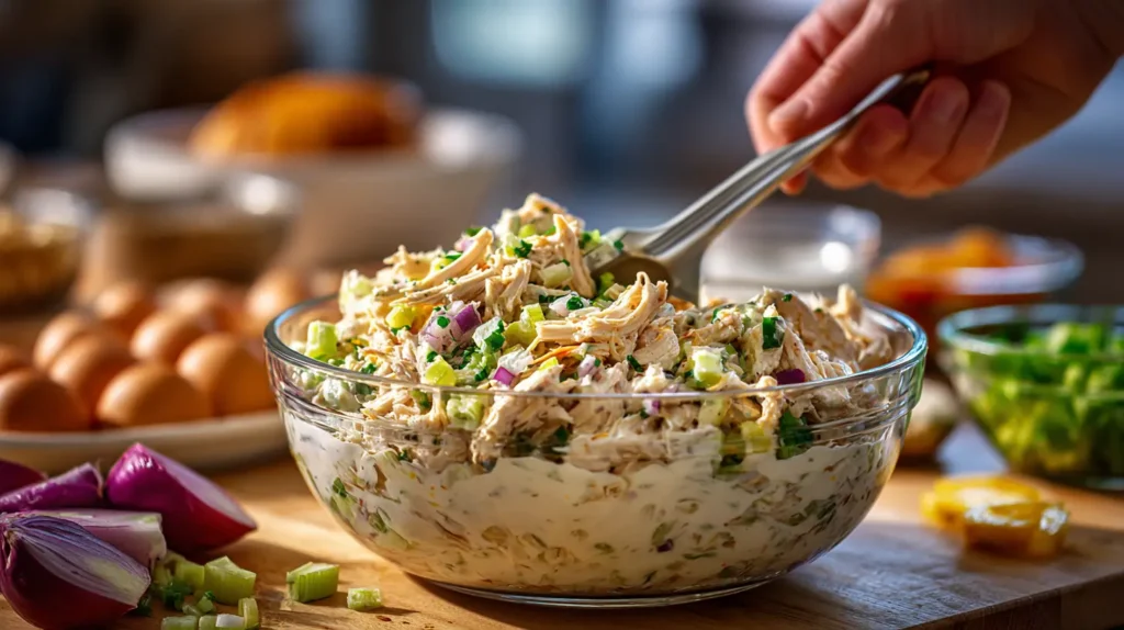 Miracle Chicken Salad – Fresh, Creamy & No-Mayo Magic 7 mixing miracle chicken salad