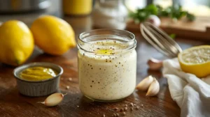 Home 6 creamy miracle salad dressing in a glass jar