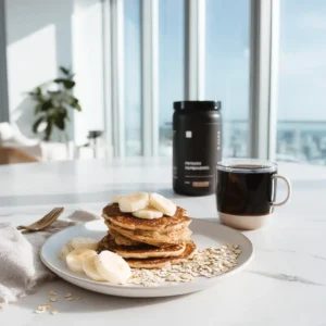 Home 3 Protein pancake mix breakfast with oats and banana